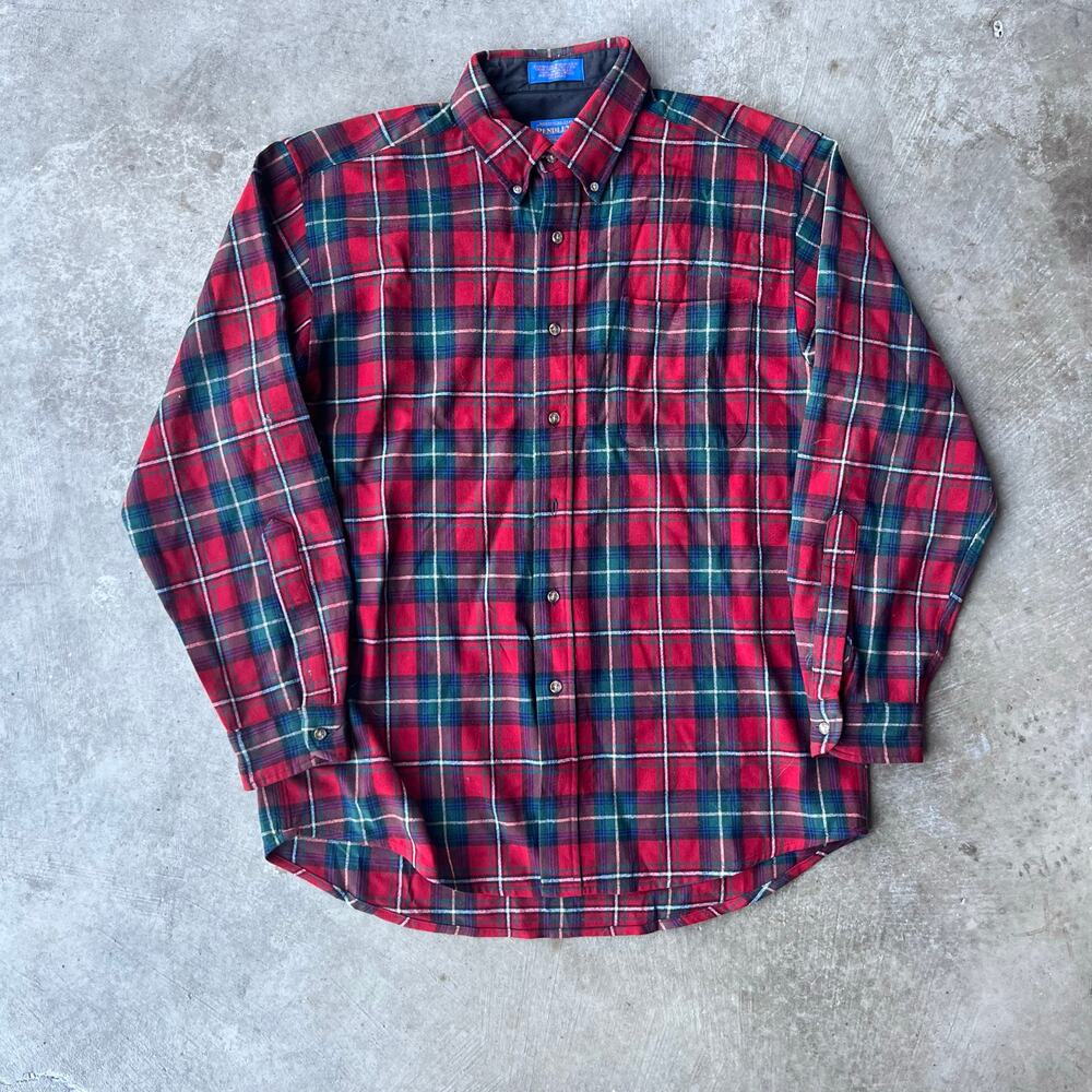 VINTAGE PENDLETON RED GREEN VIRGIN WOOL SHIRT LARGE BUTTON-DOWN